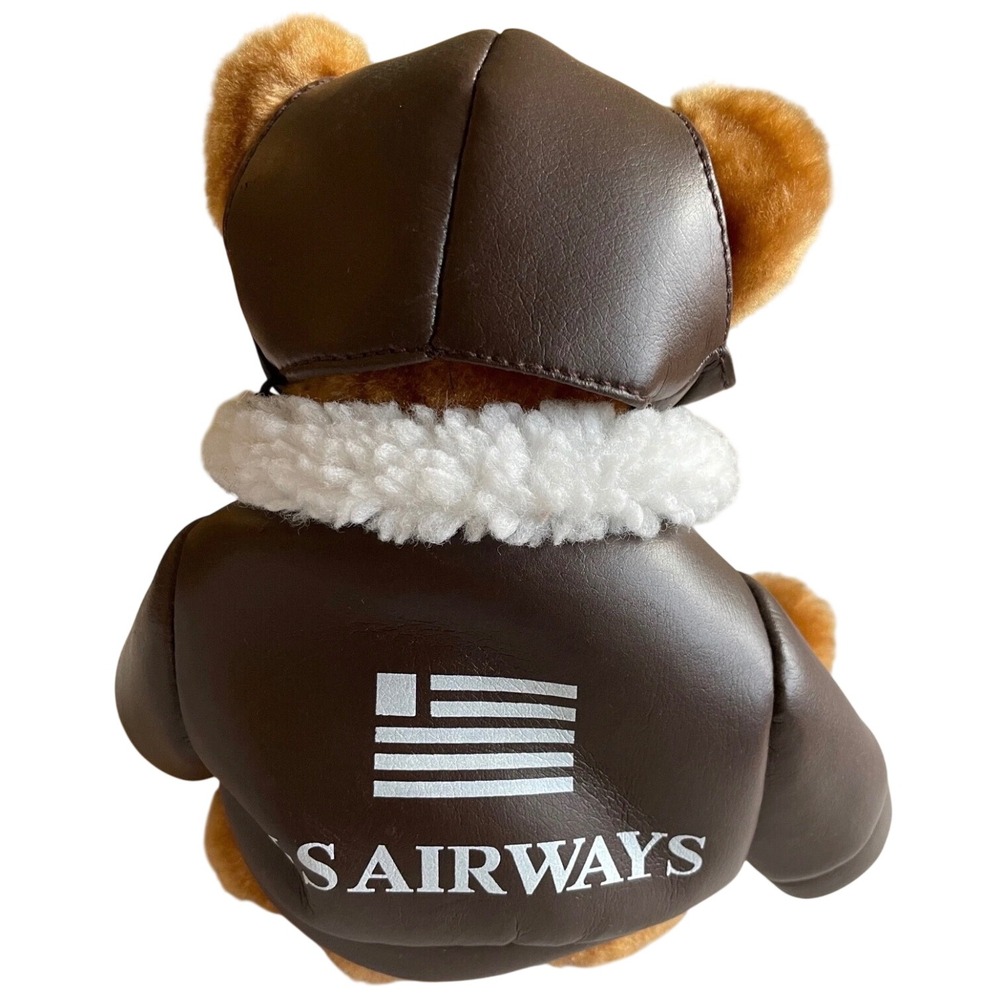 Vintage US Airways Pilot Teddy Bear Kids Small Brown Aviator Flight Jacket - Picture 2 of 5